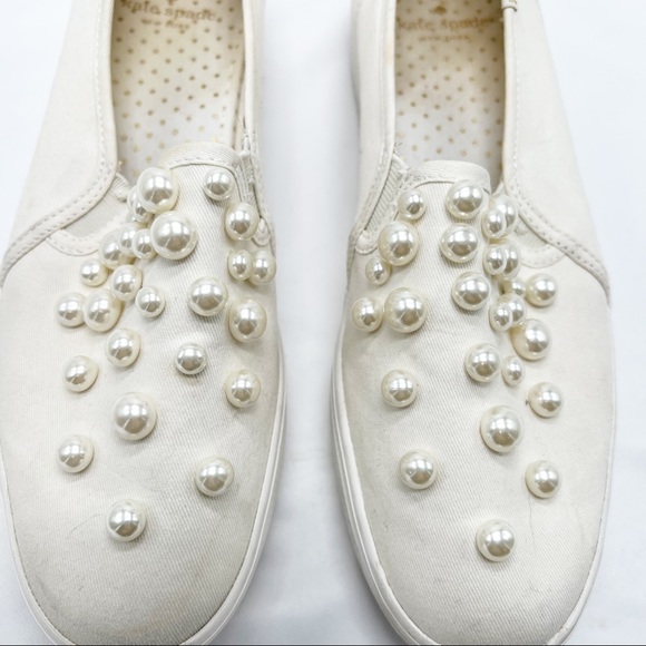 🎃Keds x Kate Spade Triple Decker Bridal Wedding Pearl Slip On Slides size 8.5 - Picture 3 of 11